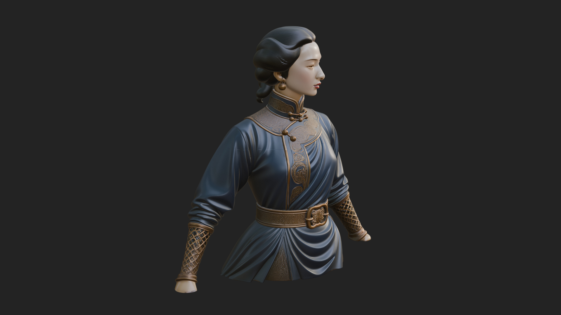 Blue Qipao Lady Bust Design 4 3D Print Model 3D Model