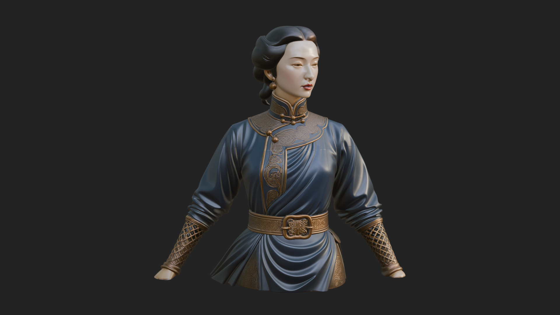Blue Qipao Lady Bust Design 4 3D Print Model 3D Model