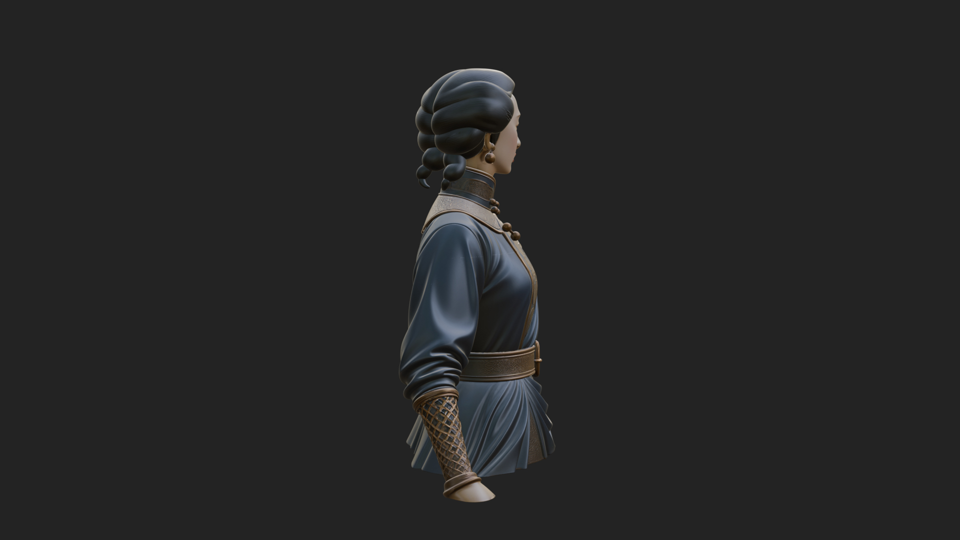 Blue Qipao Lady Bust Design 4 3D Print Model 3D Model
