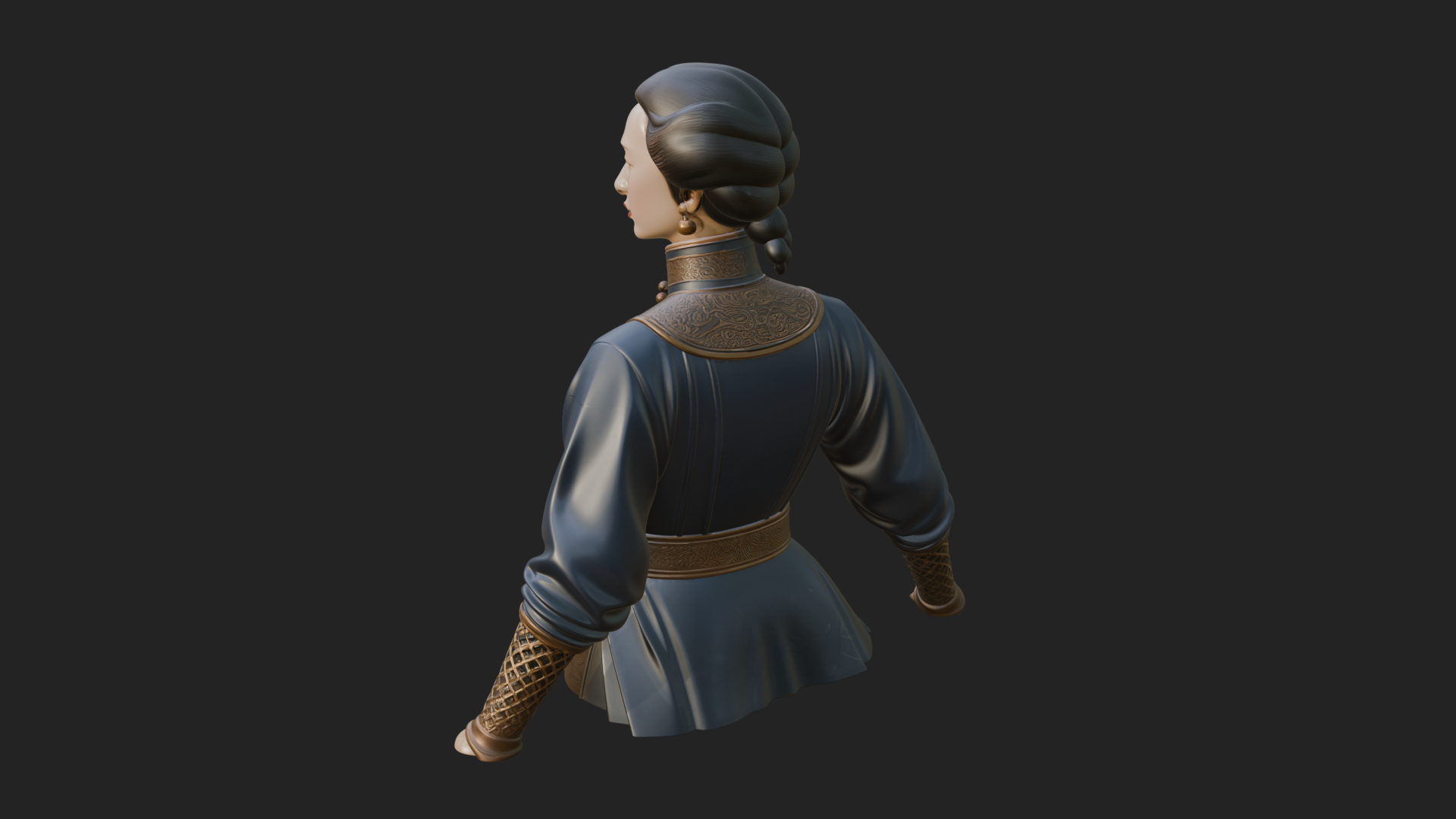 Blue Qipao Lady Bust Design 4 3D Print Model 3D Model