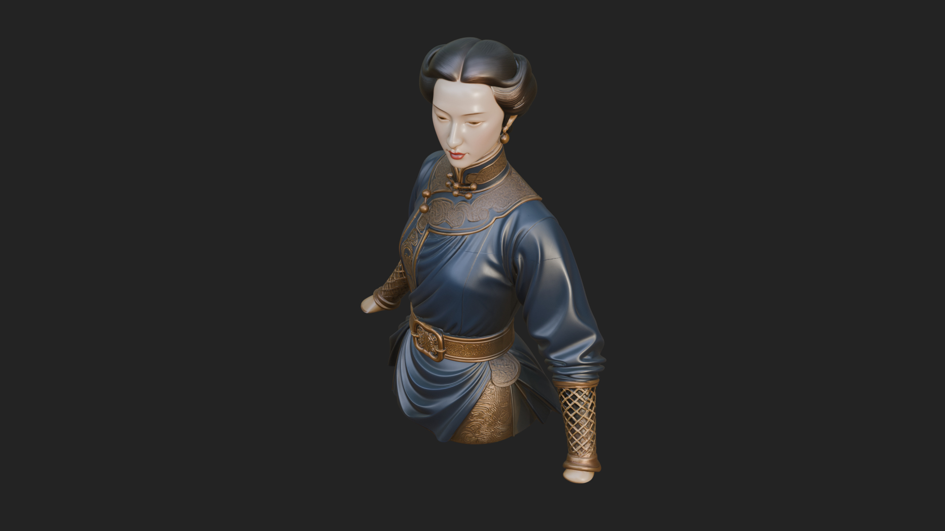 Blue Qipao Lady Bust Design 4 3D Print Model 3D Model