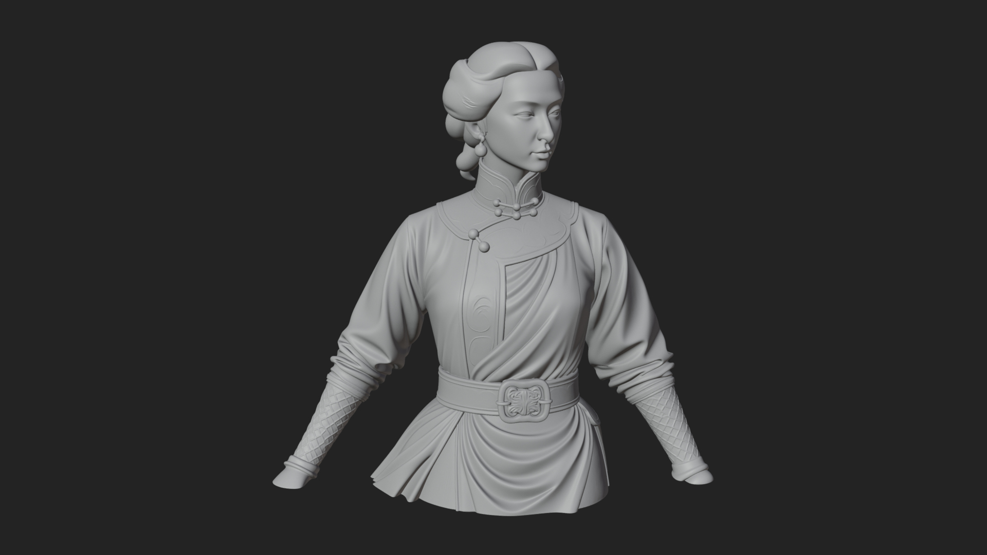 Blue Qipao Lady Bust Design 4 3D Print Model 3D Model