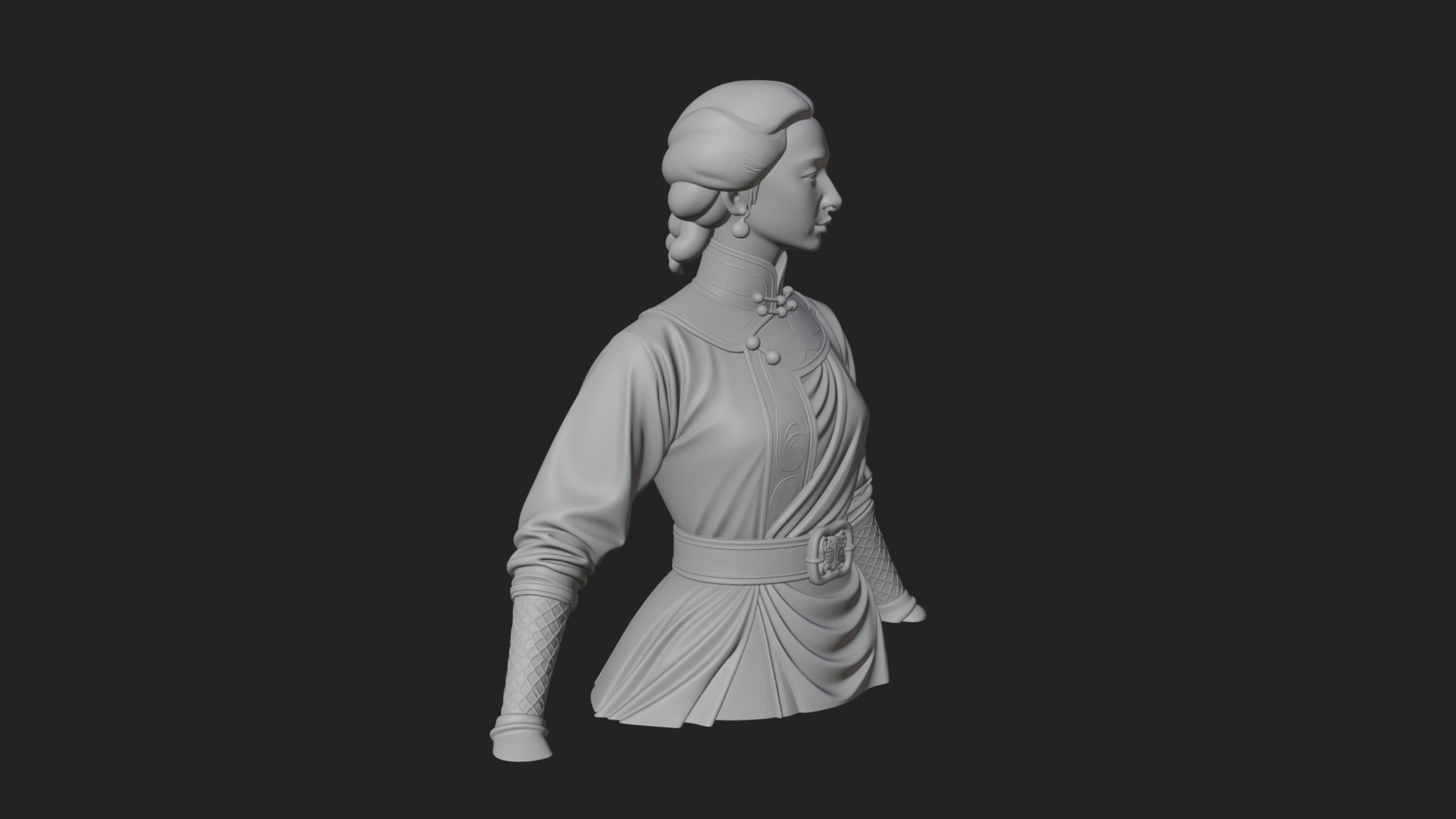 Blue Qipao Lady Bust Design 4 3D Print Model 3D Model