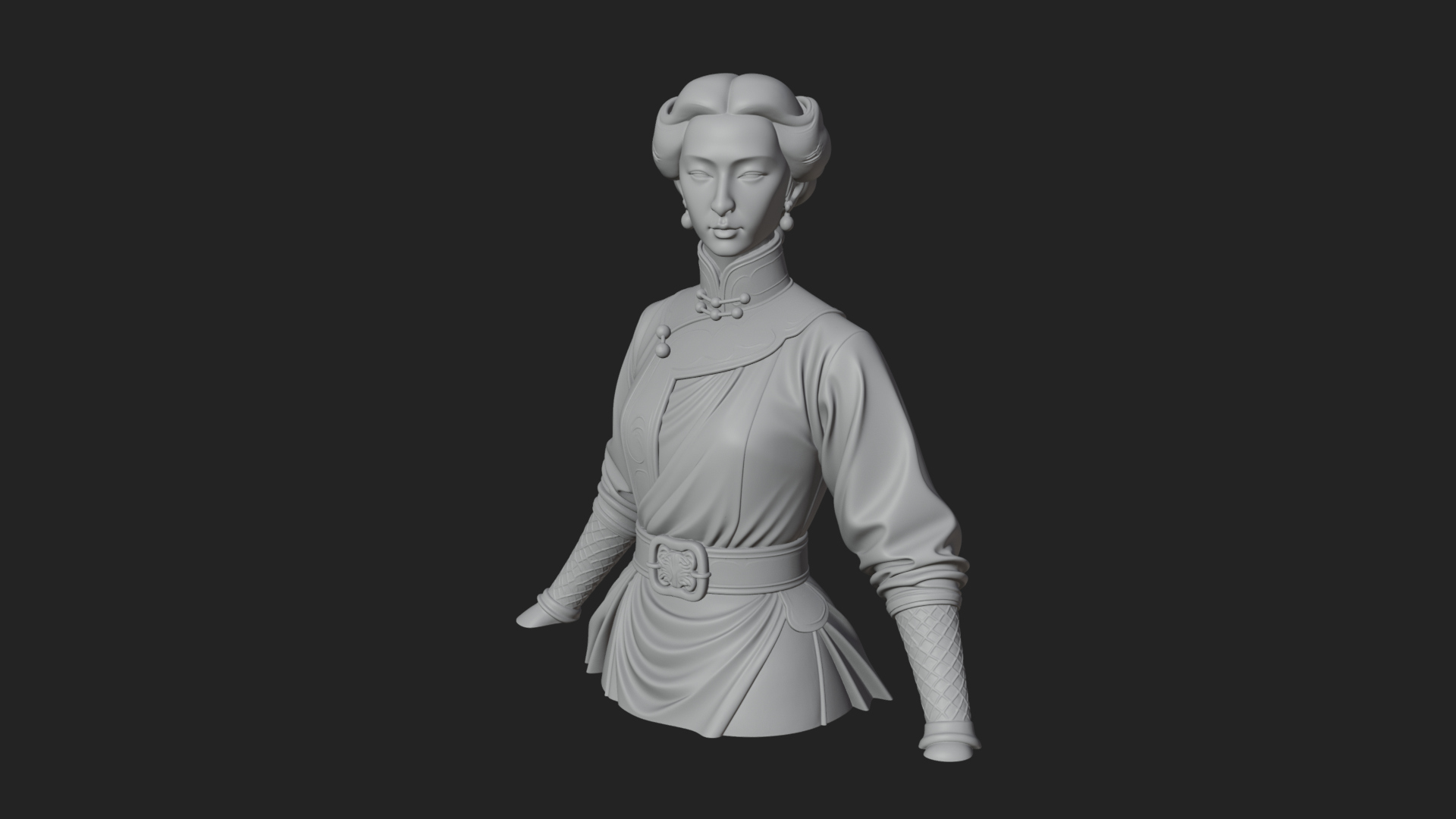 Blue Qipao Lady Bust Design 4 3D Print Model 3D Model