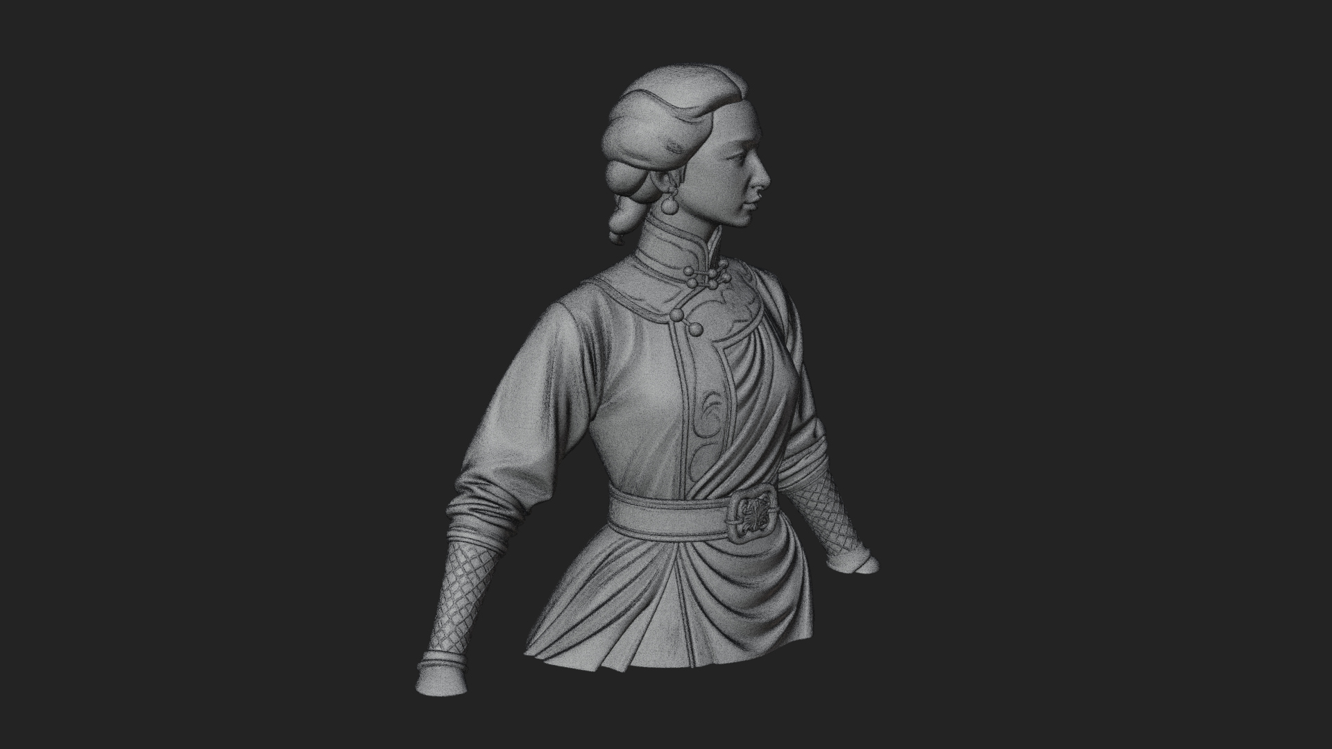 Blue Qipao Lady Bust Design 4 3D Print Model 3D Model