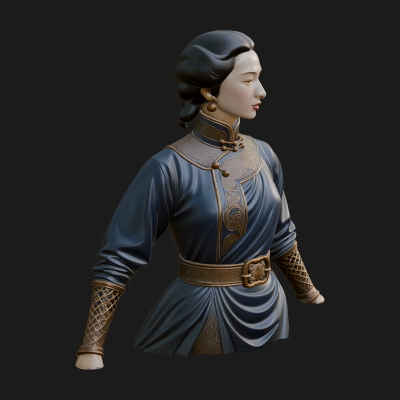 Blue Qipao Lady Bust Design 4 3D Print Model