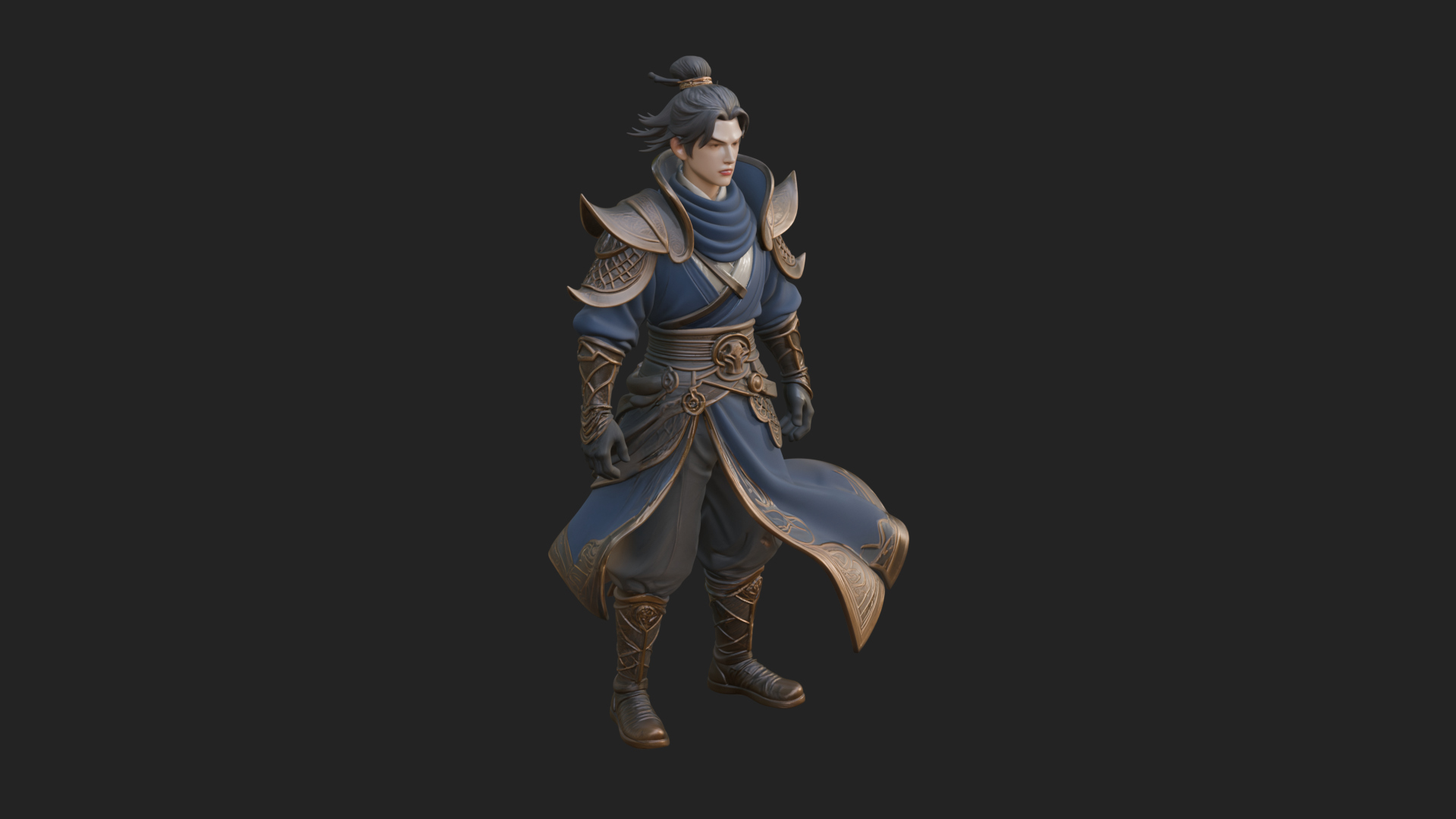 Blue Robe Swordsman Statue Design 1 3D Print Model 3D Model