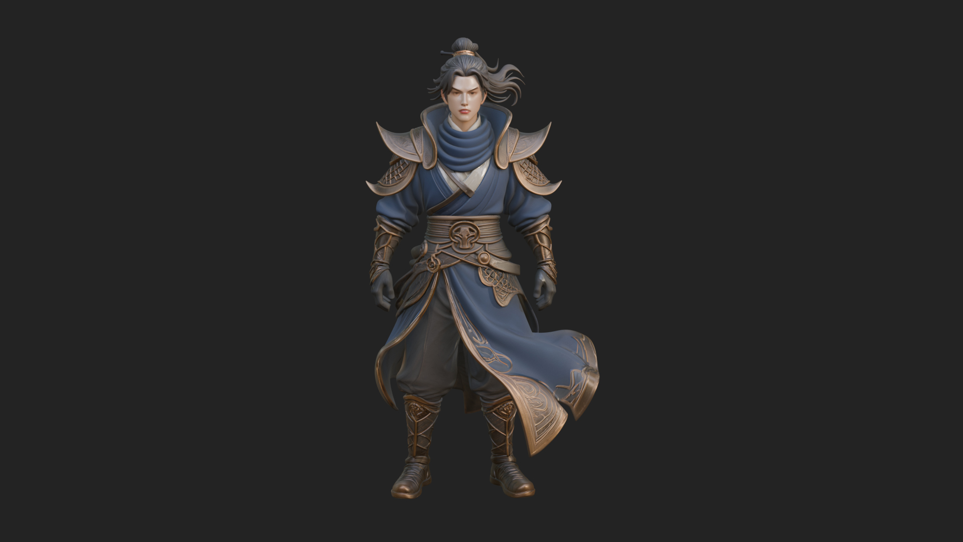 Blue Robe Swordsman Statue Design 1 3D Print Model 3D Model