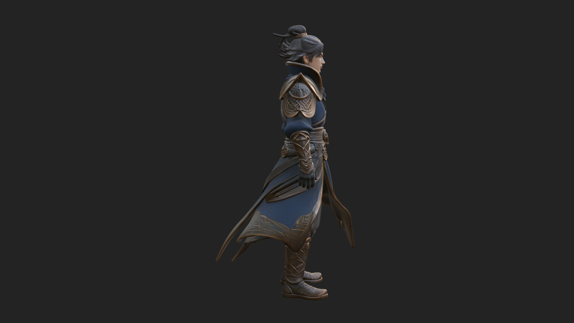 Blue Robe Swordsman Statue Design 1 3D Print Model 3D Model