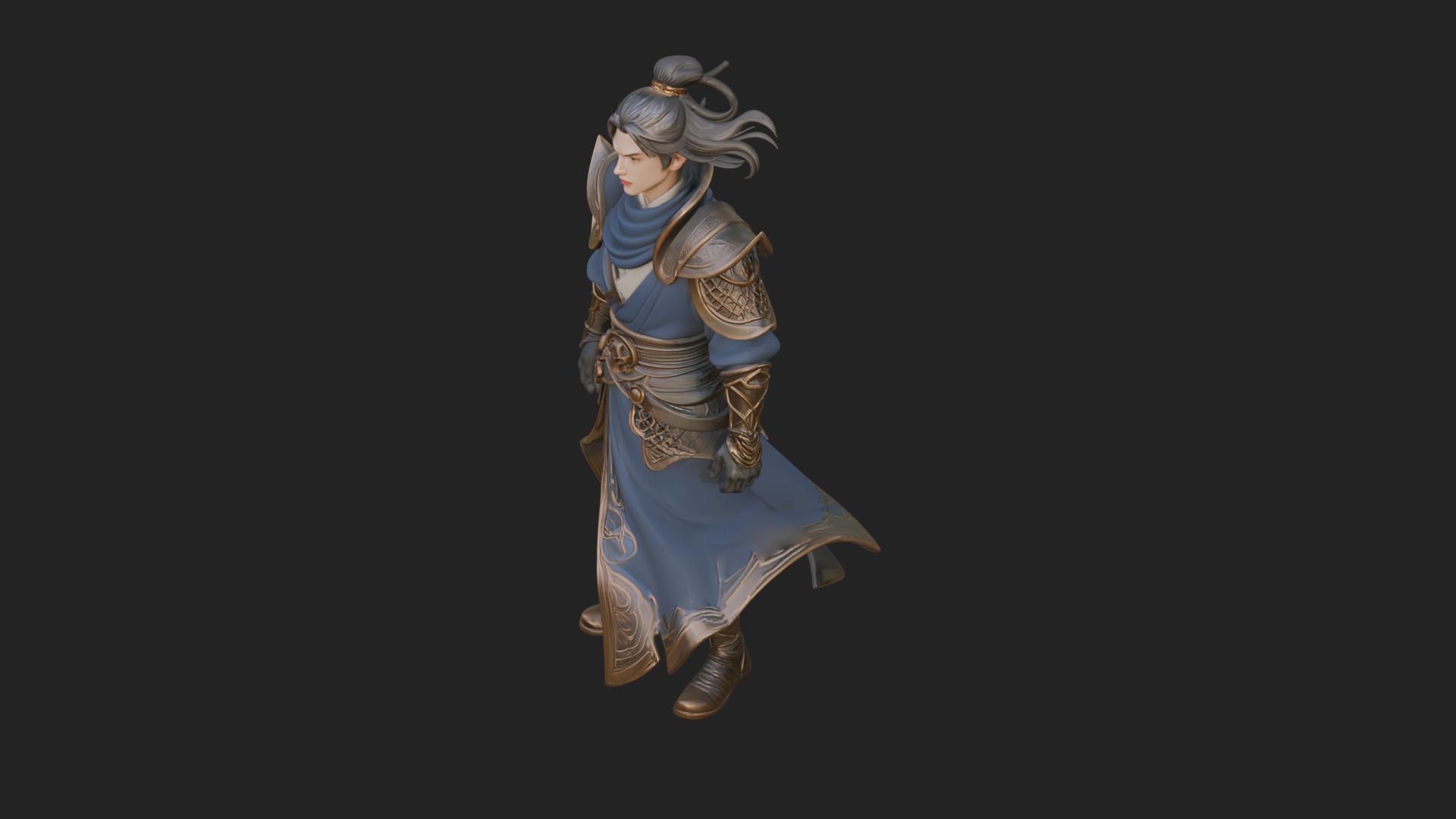 Blue Robe Swordsman Statue Design 1 3D Print Model 3D Model