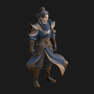 Blue Robe Swordsman Statue Design 1 3D Print Model