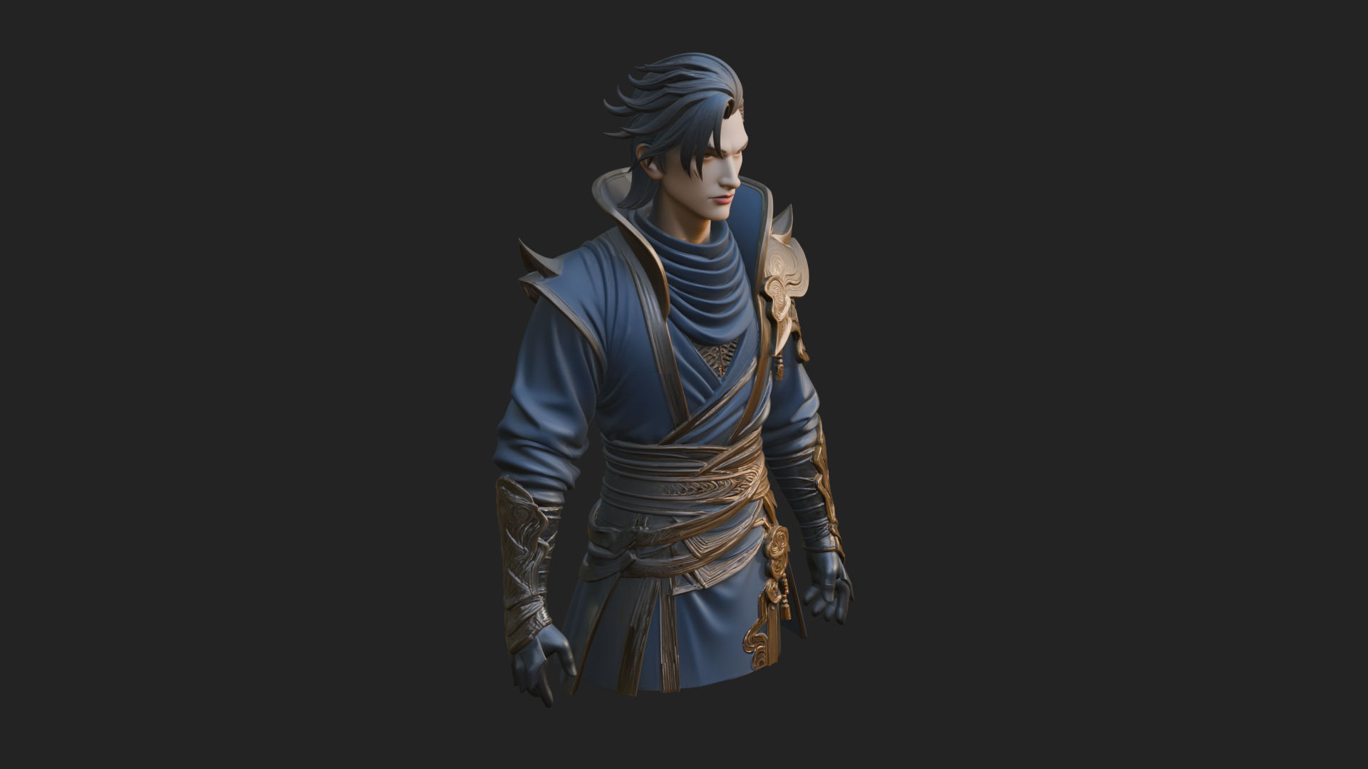 Blue Robe Swordsman Statue Design 2 3D Print Model 3D Model