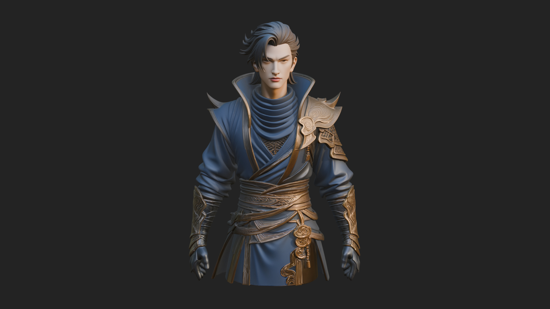 Blue Robe Swordsman Statue Design 2 3D Print Model 3D Model