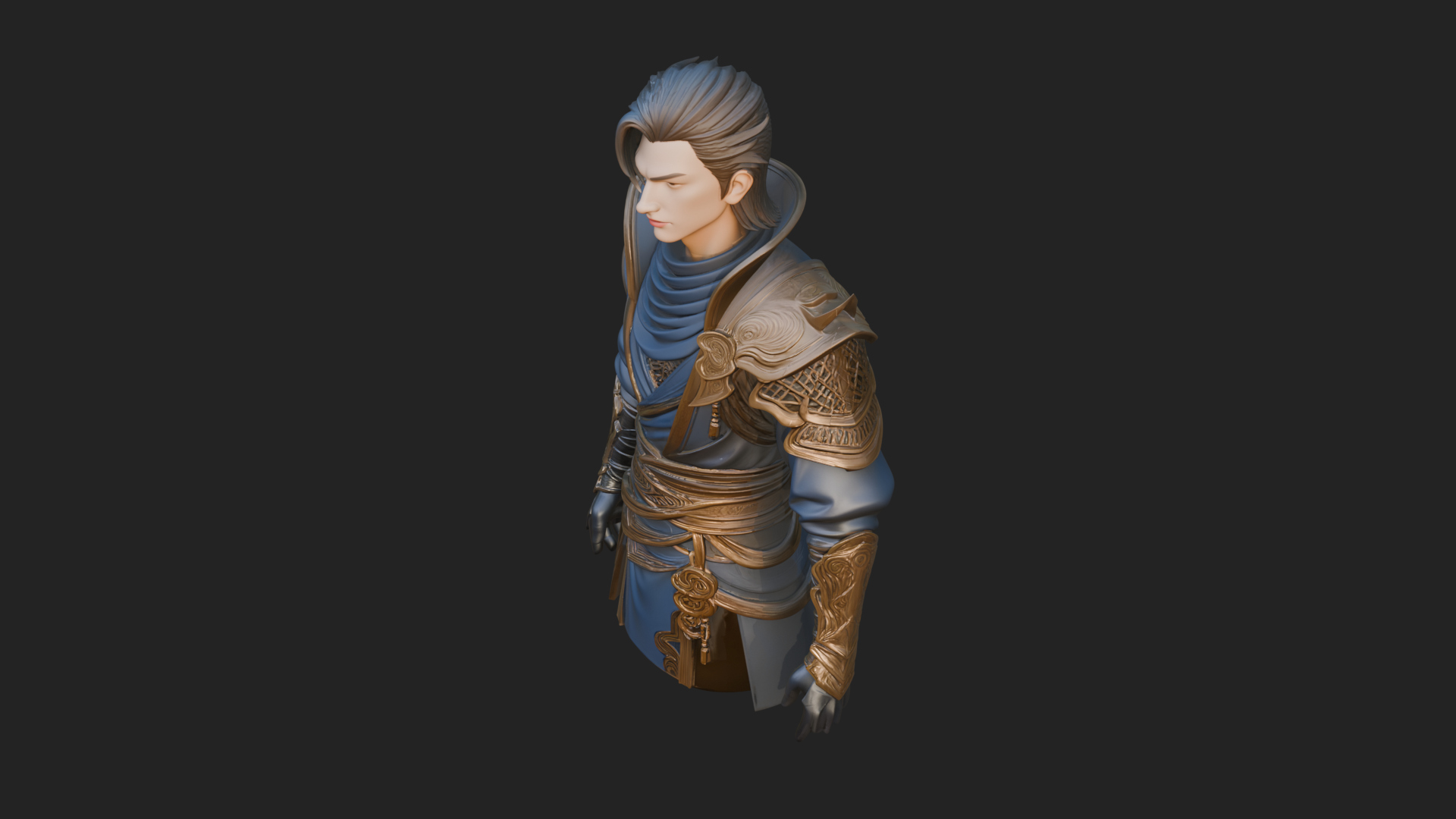 Blue Robe Swordsman Statue Design 2 3D Print Model 3D Model
