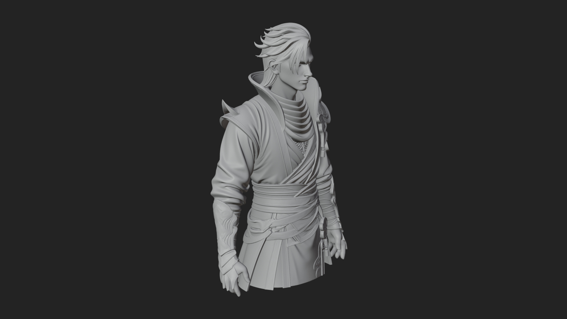 Blue Robe Swordsman Statue Design 2 3D Print Model 3D Model