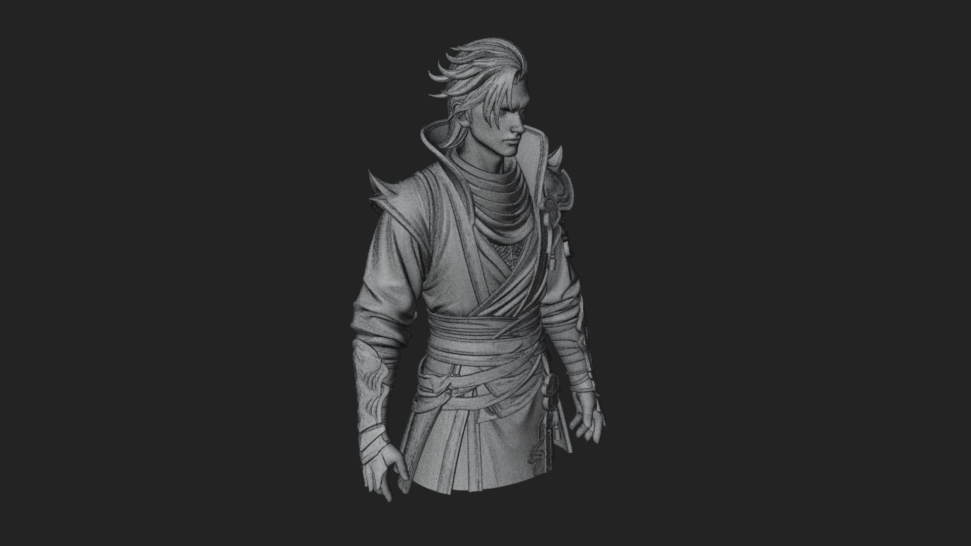 Blue Robe Swordsman Statue Design 2 3D Print Model 3D Model
