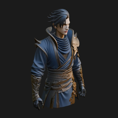 Blue Robe Swordsman Statue Design 2 3D Print Model