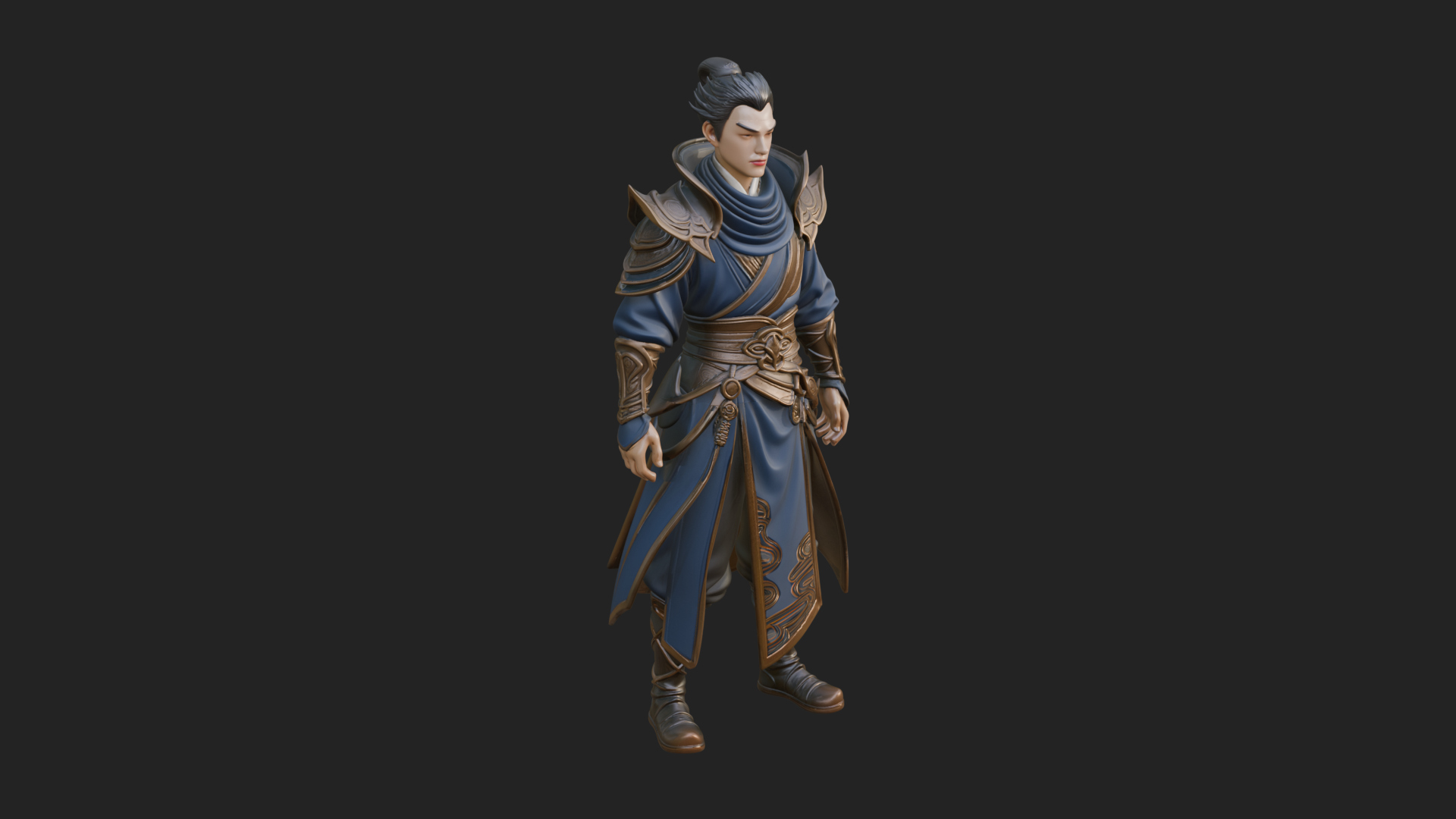 Blue Robe Swordsman Statue Design 3 3D Print Model 3D Model