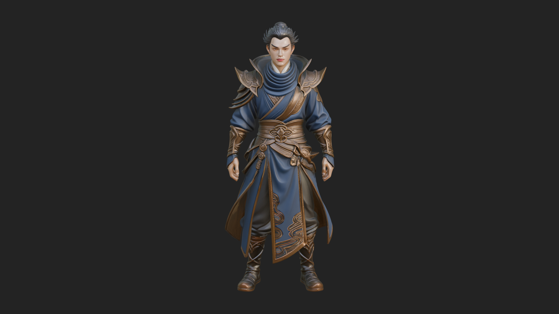 Blue Robe Swordsman Statue Design 3 3D Print Model 3D Model