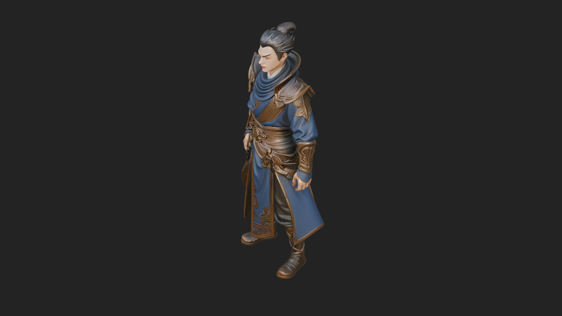 Blue Robe Swordsman Statue Design 3 3D Print Model 3D Model