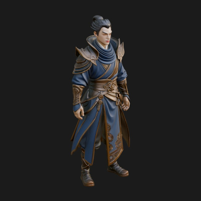 Blue Robe Swordsman Statue Design 3 3D Print Model