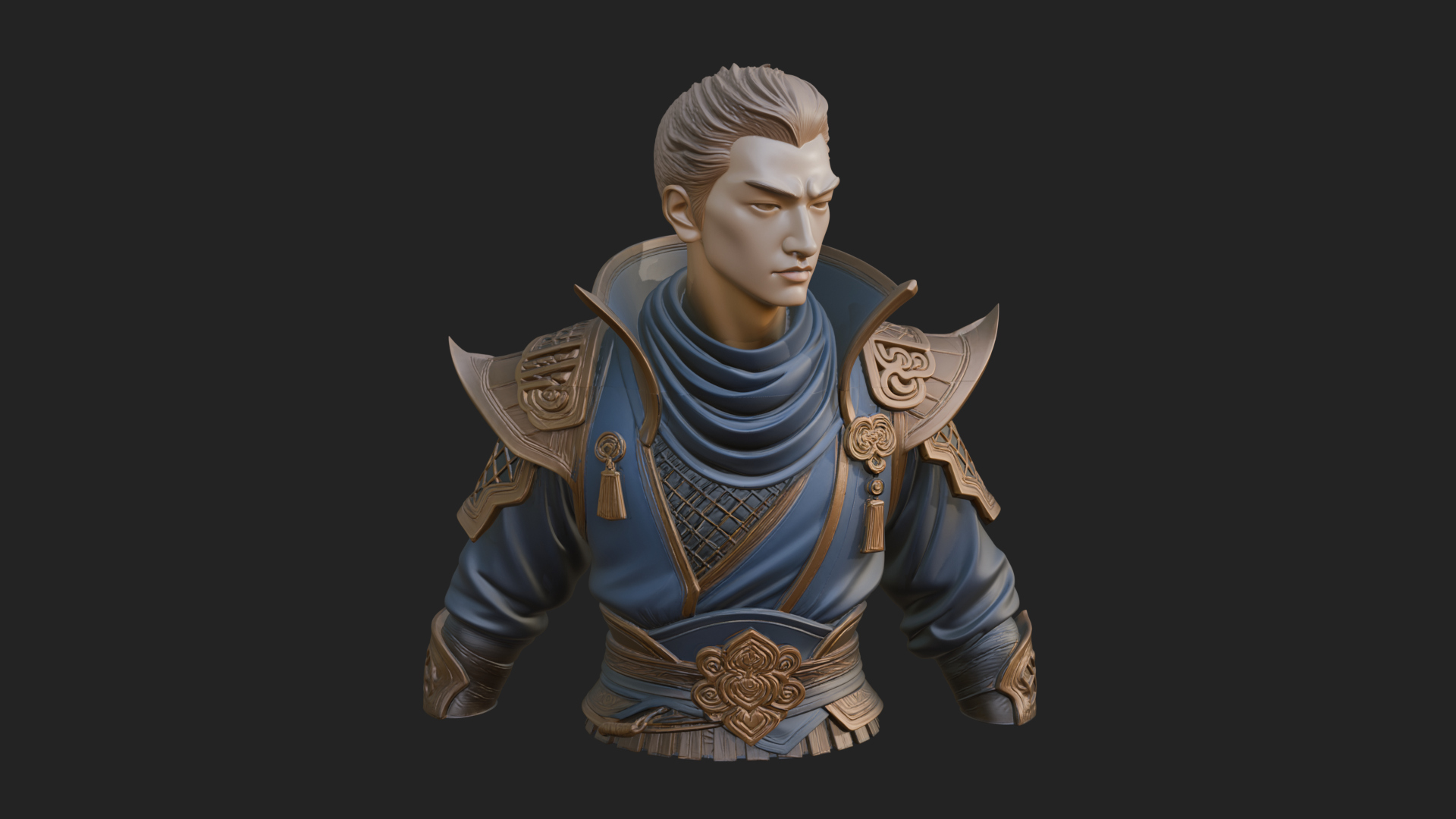 Blue Robe Swordsman Statue Design 4 3D Print Model 3D Model