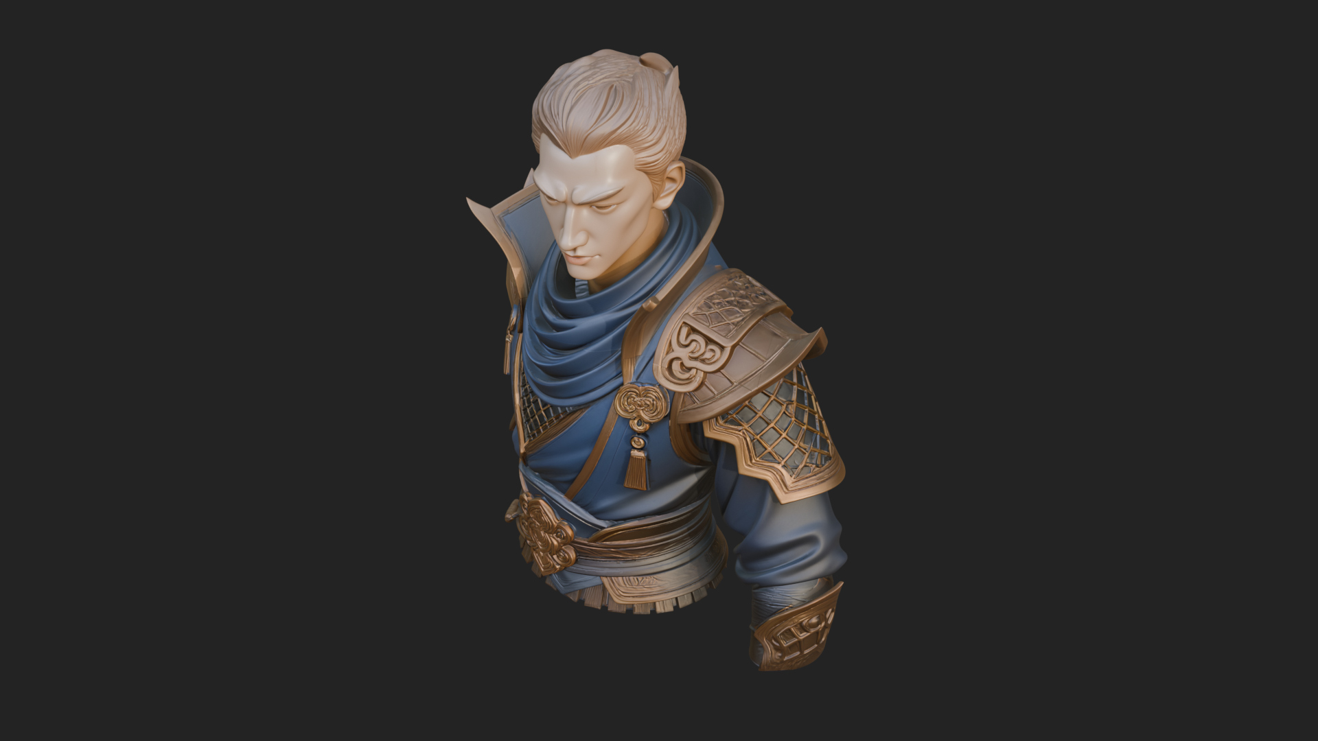 Blue Robe Swordsman Statue Design 4 3D Print Model 3D Model