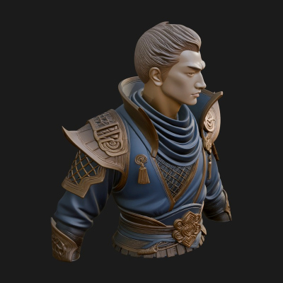 Blue Robe Swordsman Statue Design 4 3D Print Model