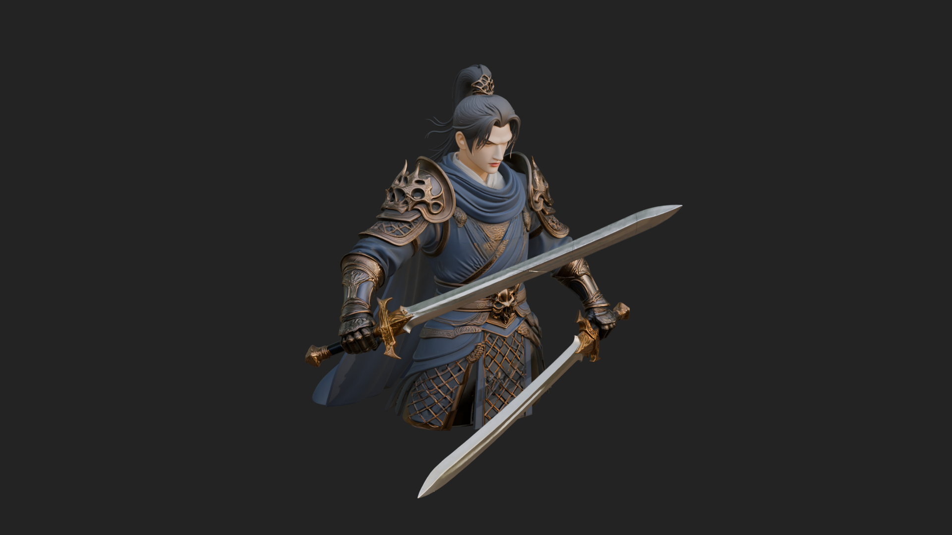 Blue Robe Swordsman Statue Design 5 3D Print Model 3D Model