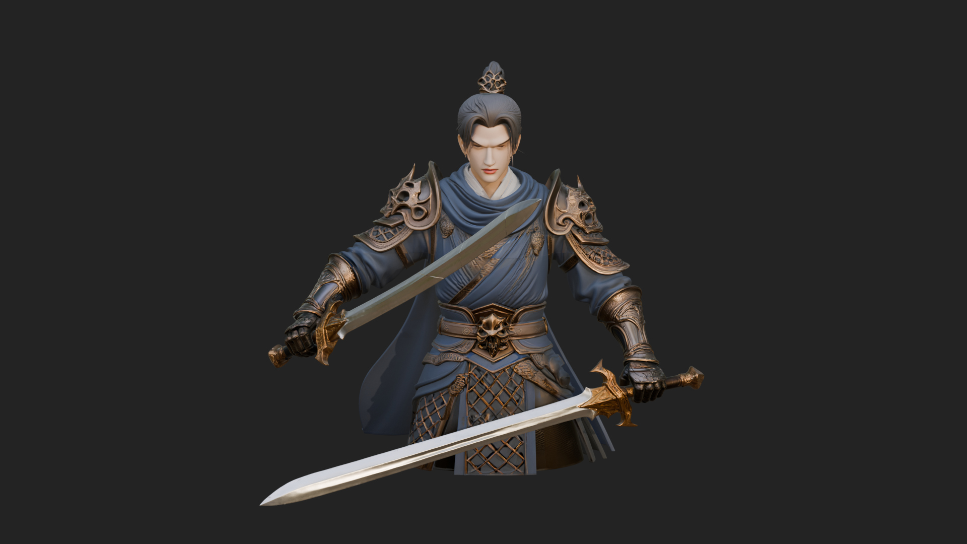 Blue Robe Swordsman Statue Design 5 3D Print Model 3D Model