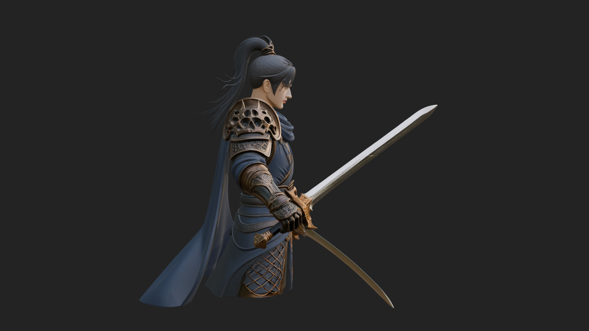 Blue Robe Swordsman Statue Design 5 3D Print Model 3D Model