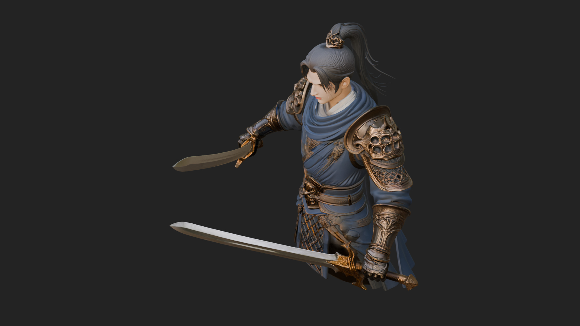 Blue Robe Swordsman Statue Design 5 3D Print Model 3D Model