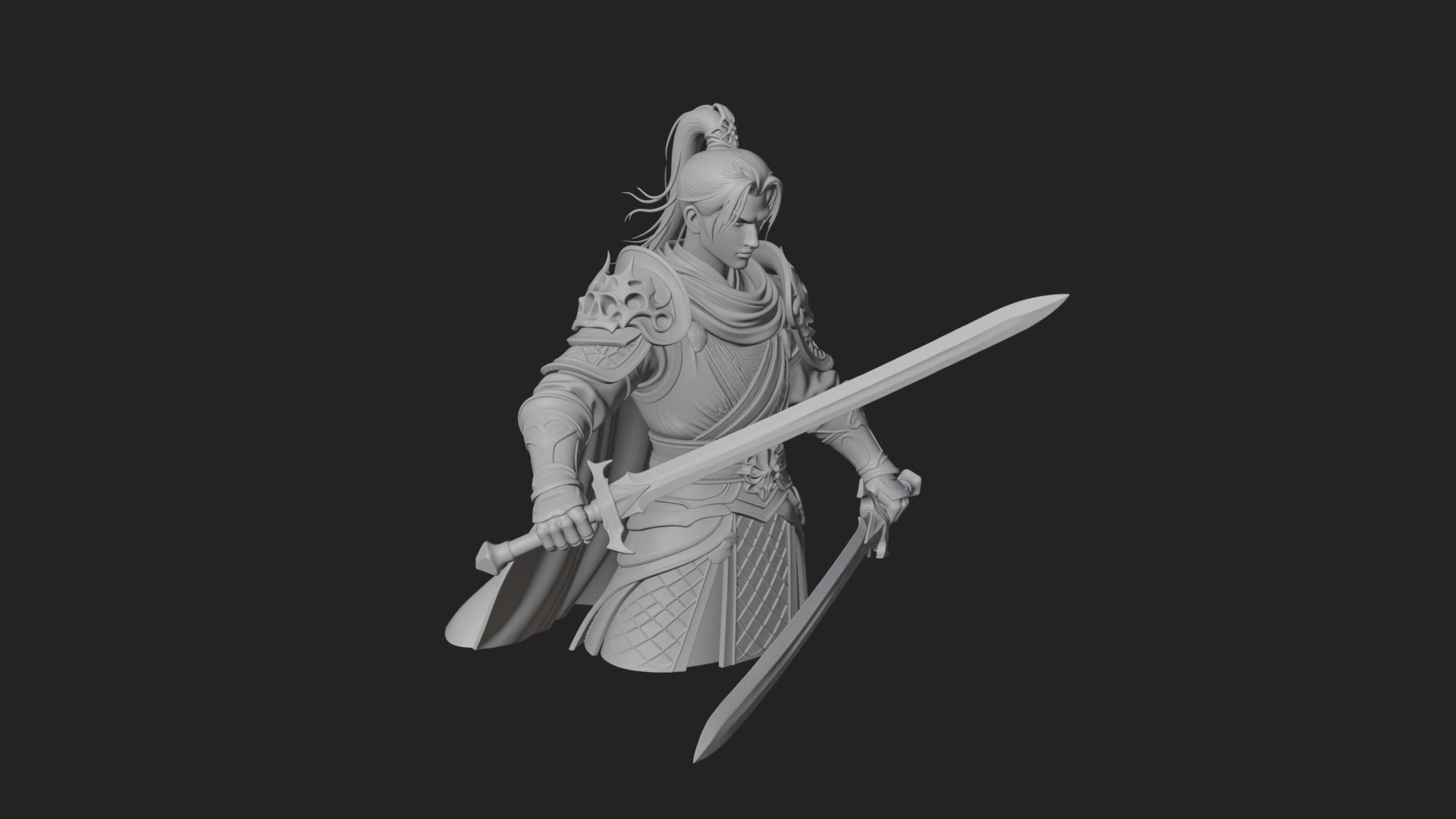 Blue Robe Swordsman Statue Design 5 3D Print Model 3D Model