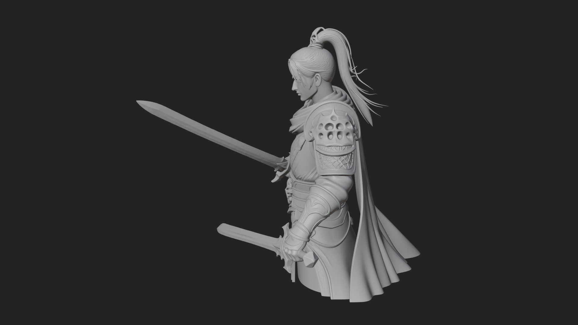 Blue Robe Swordsman Statue Design 5 3D Print Model 3D Model