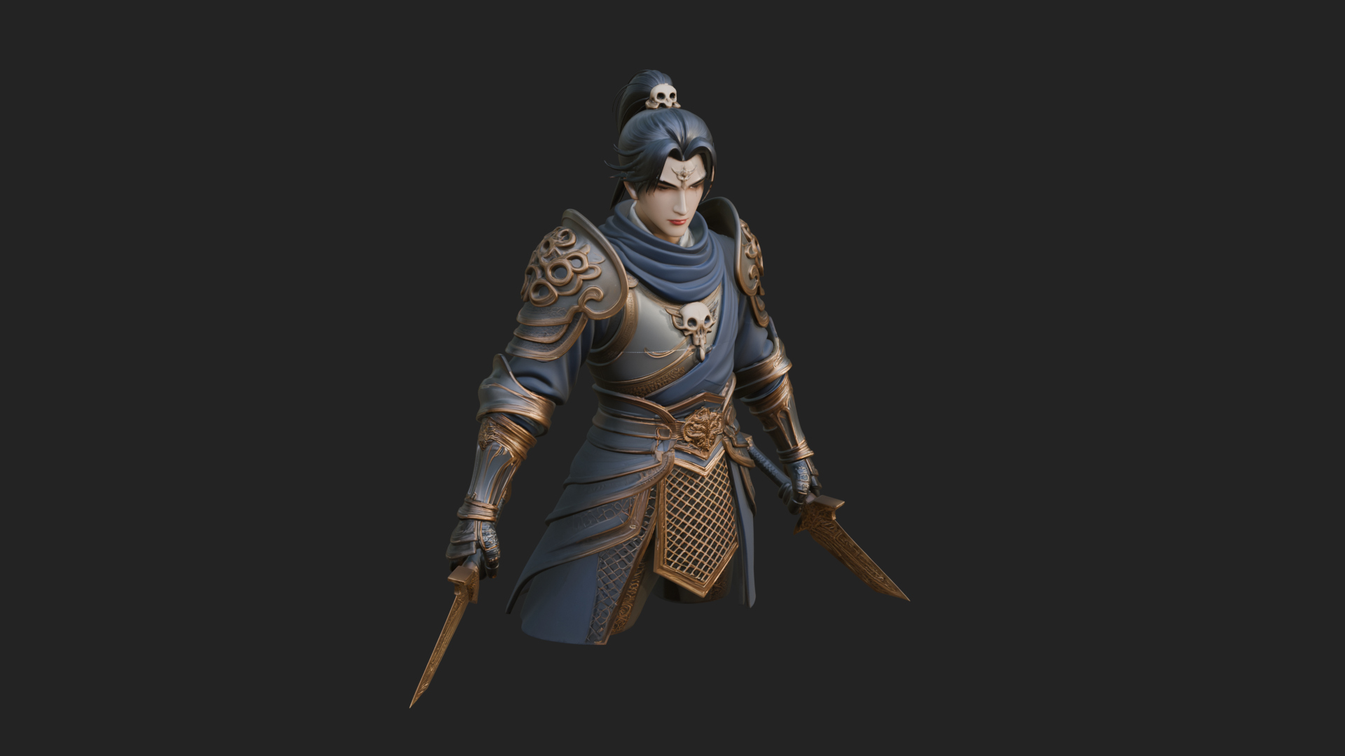 Blue Robe Swordsman Statue Design 6 3D Print Model 3D Model