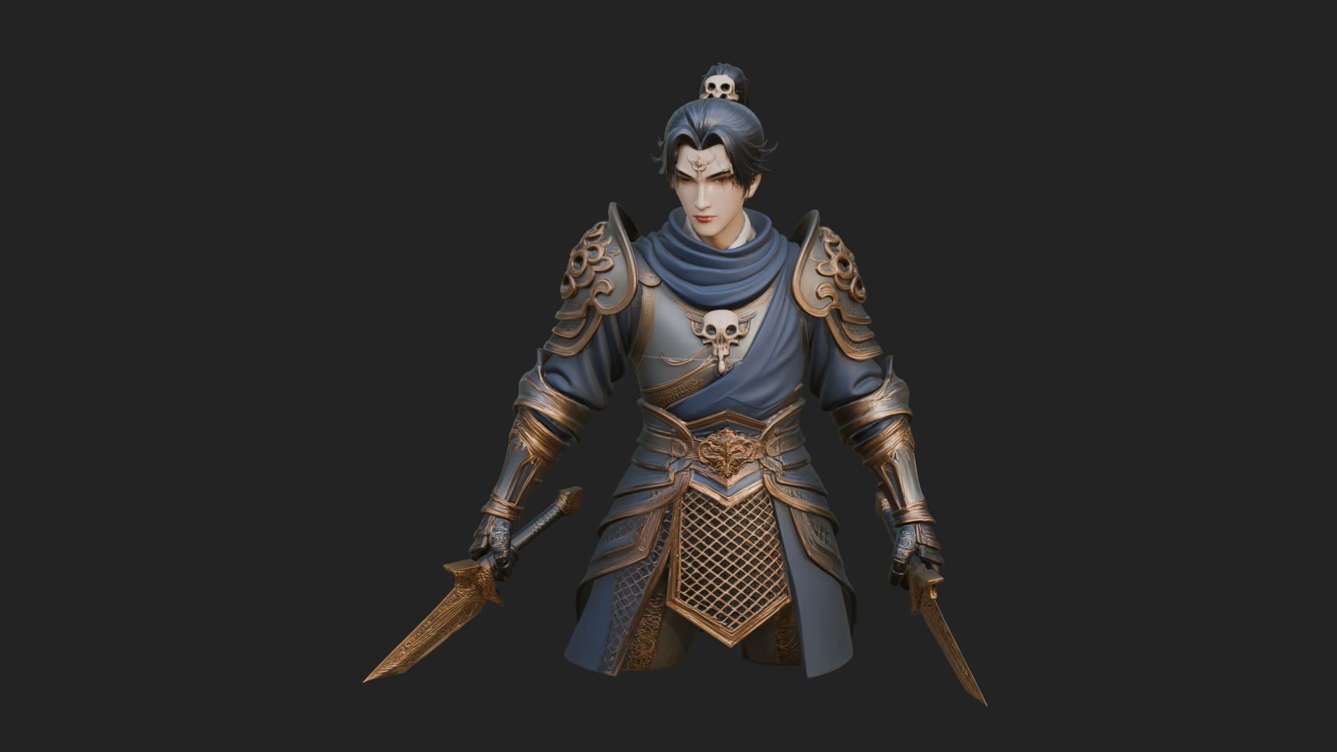 Blue Robe Swordsman Statue Design 6 3D Print Model 3D Model