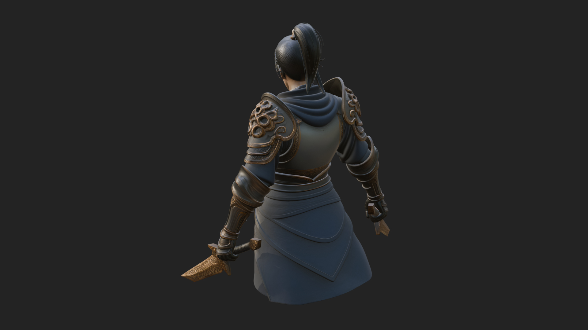 Blue Robe Swordsman Statue Design 6 3D Print Model 3D Model