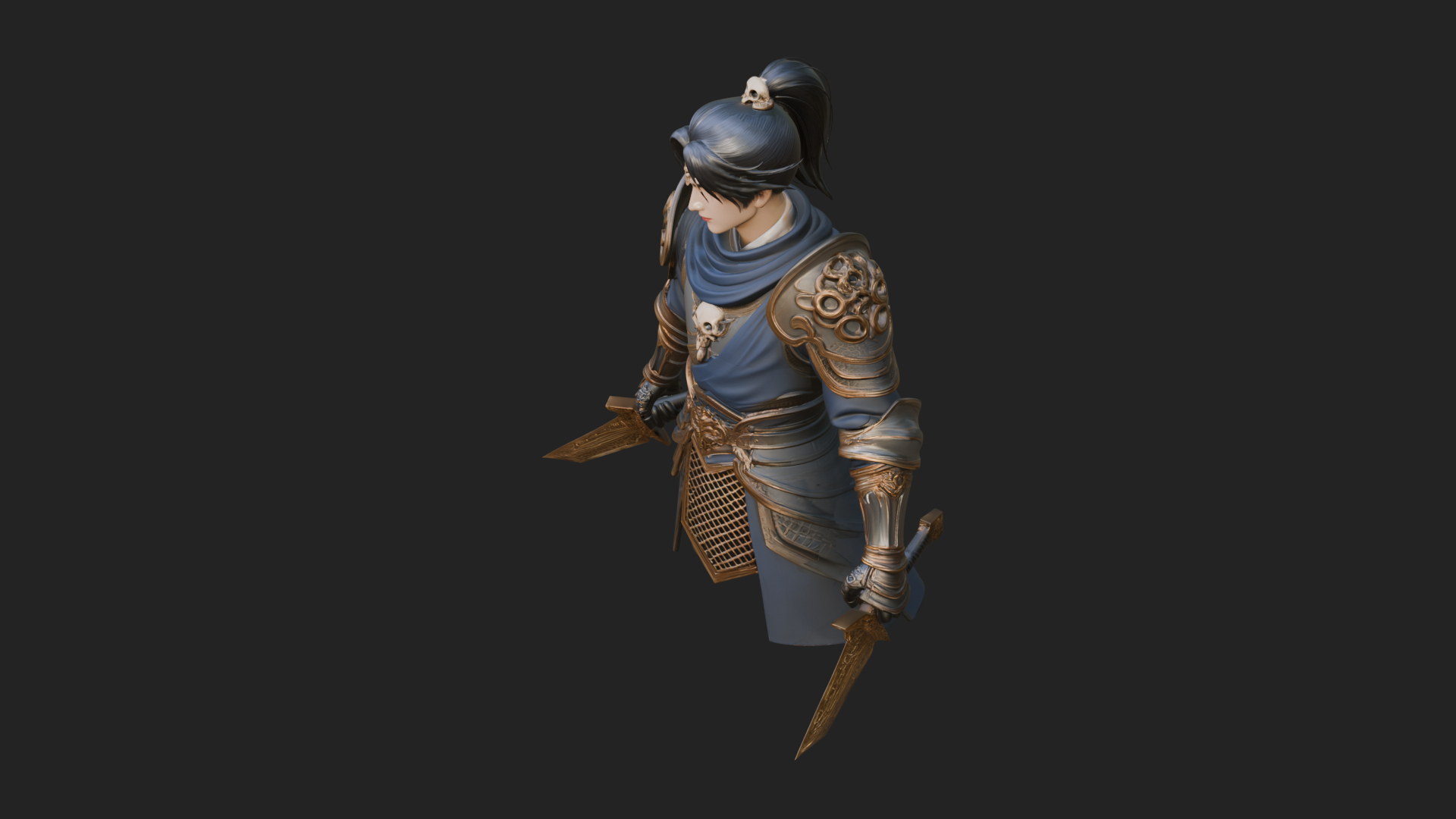 Blue Robe Swordsman Statue Design 6 3D Print Model 3D Model