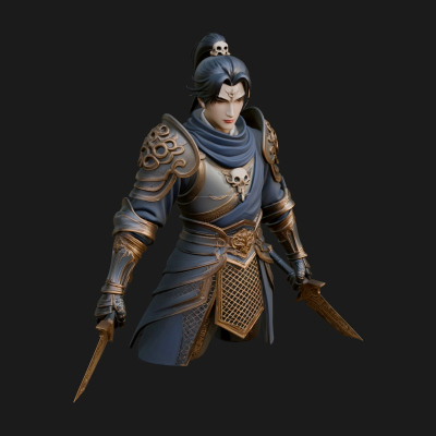 Blue Robe Swordsman Statue Design 6 3D Print Model