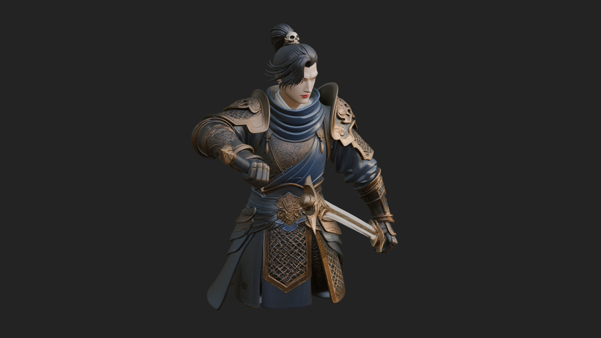 Blue Robe Swordsman Statue Design 7 3D Print Model 3D Model