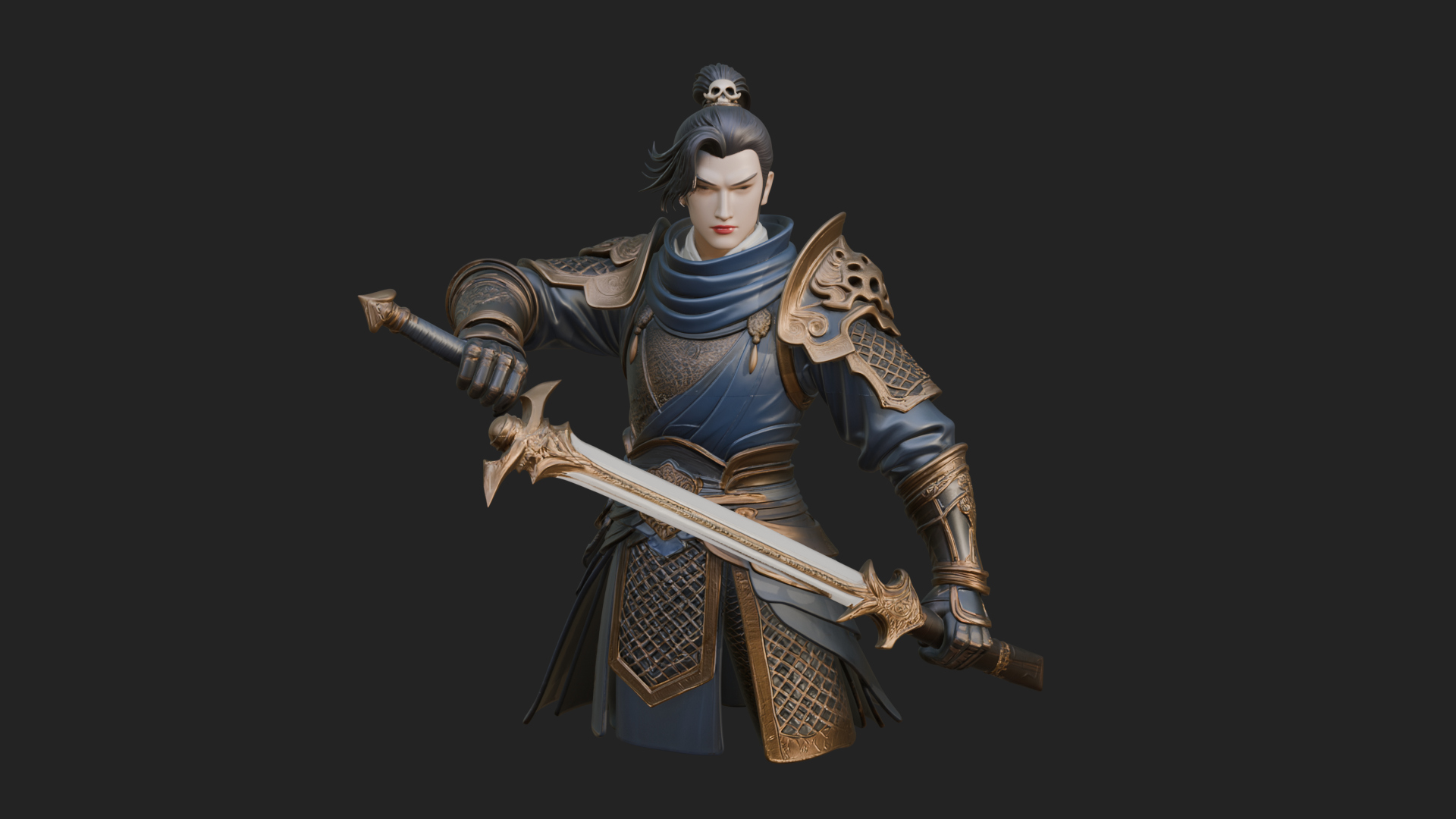 Blue Robe Swordsman Statue Design 7 3D Print Model 3D Model