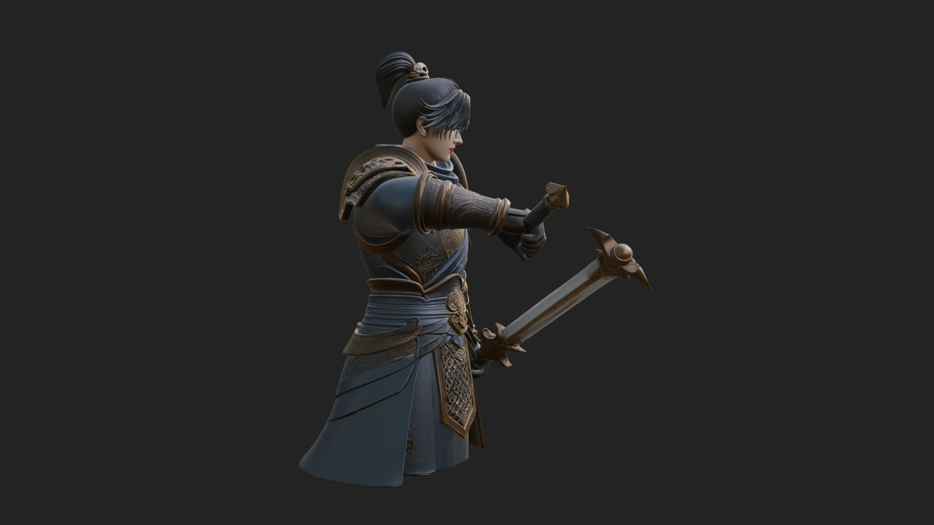 Blue Robe Swordsman Statue Design 7 3D Print Model 3D Model