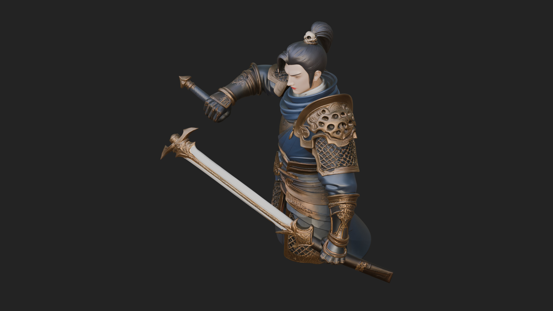 Blue Robe Swordsman Statue Design 7 3D Print Model 3D Model