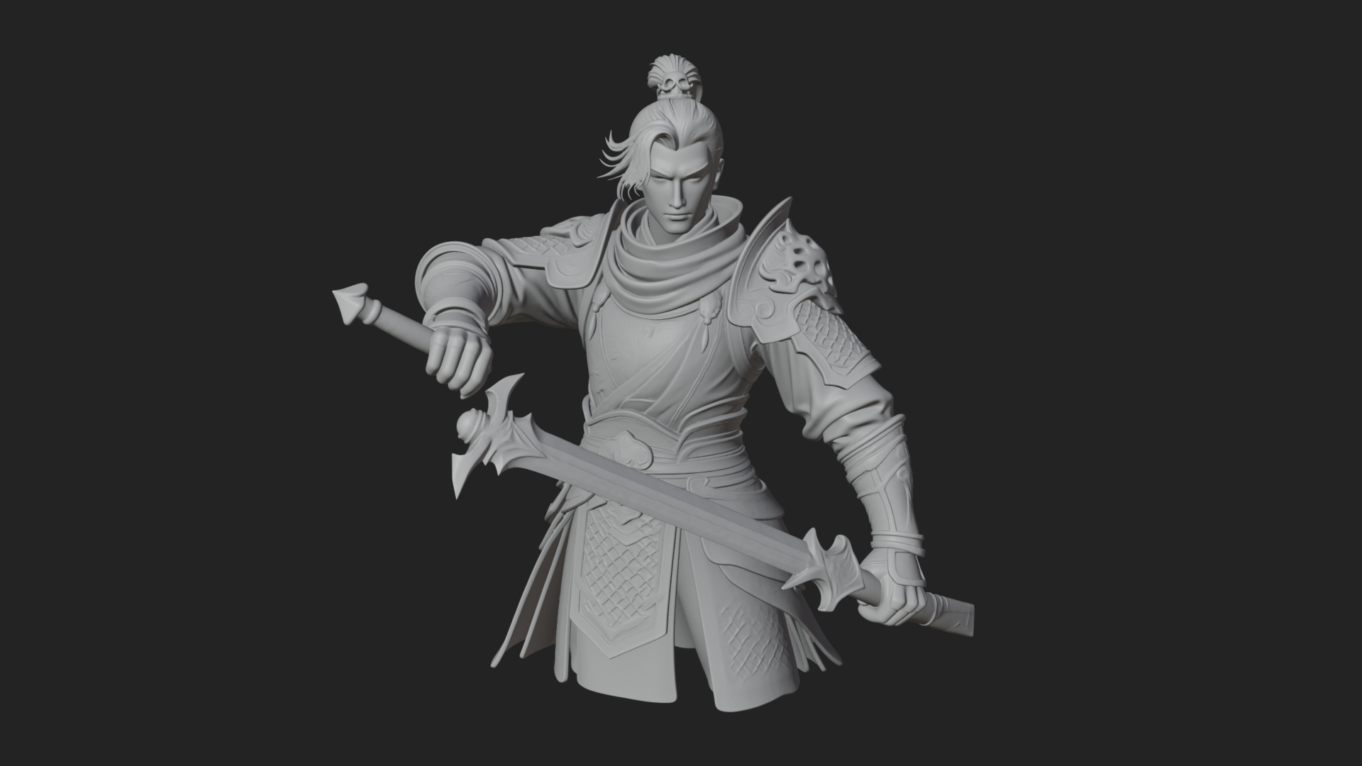 Blue Robe Swordsman Statue Design 7 3D Print Model 3D Model