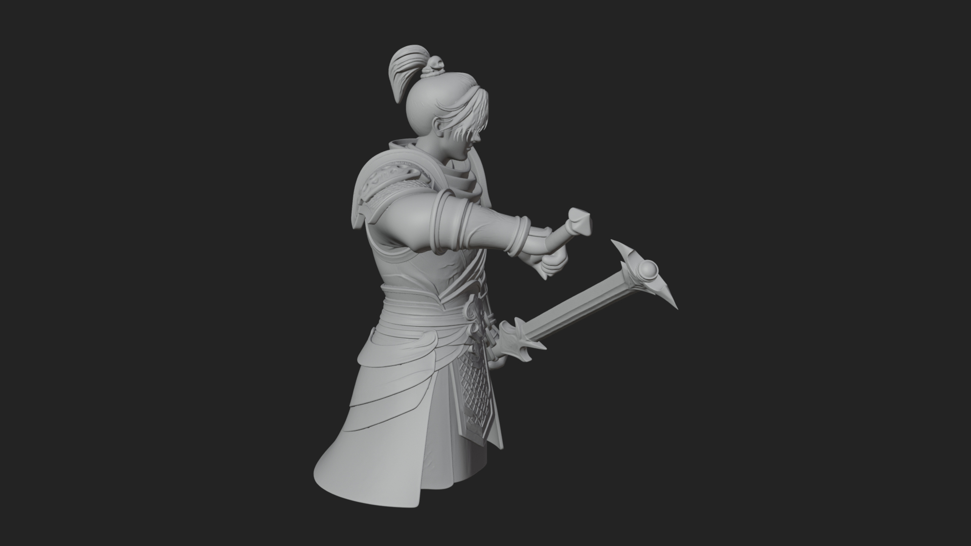 Blue Robe Swordsman Statue Design 7 3D Print Model 3D Model