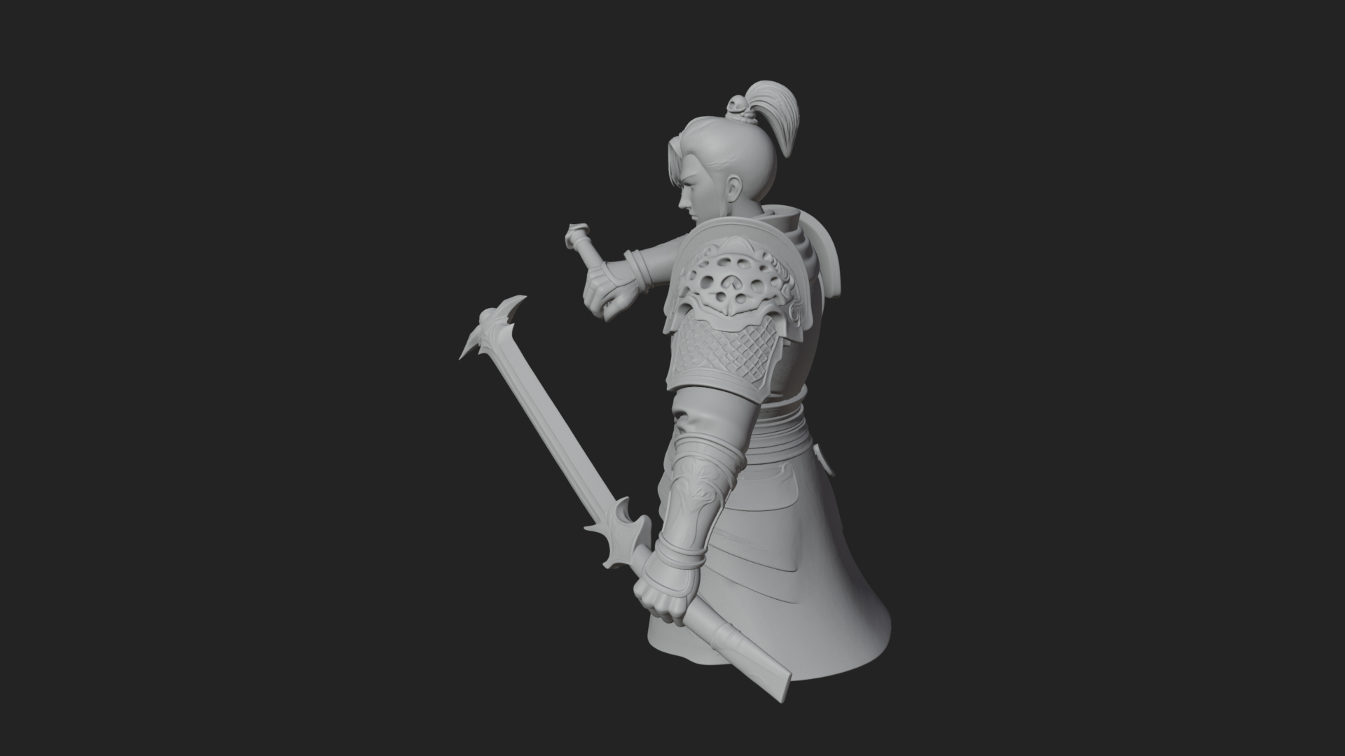 Blue Robe Swordsman Statue Design 7 3D Print Model 3D Model