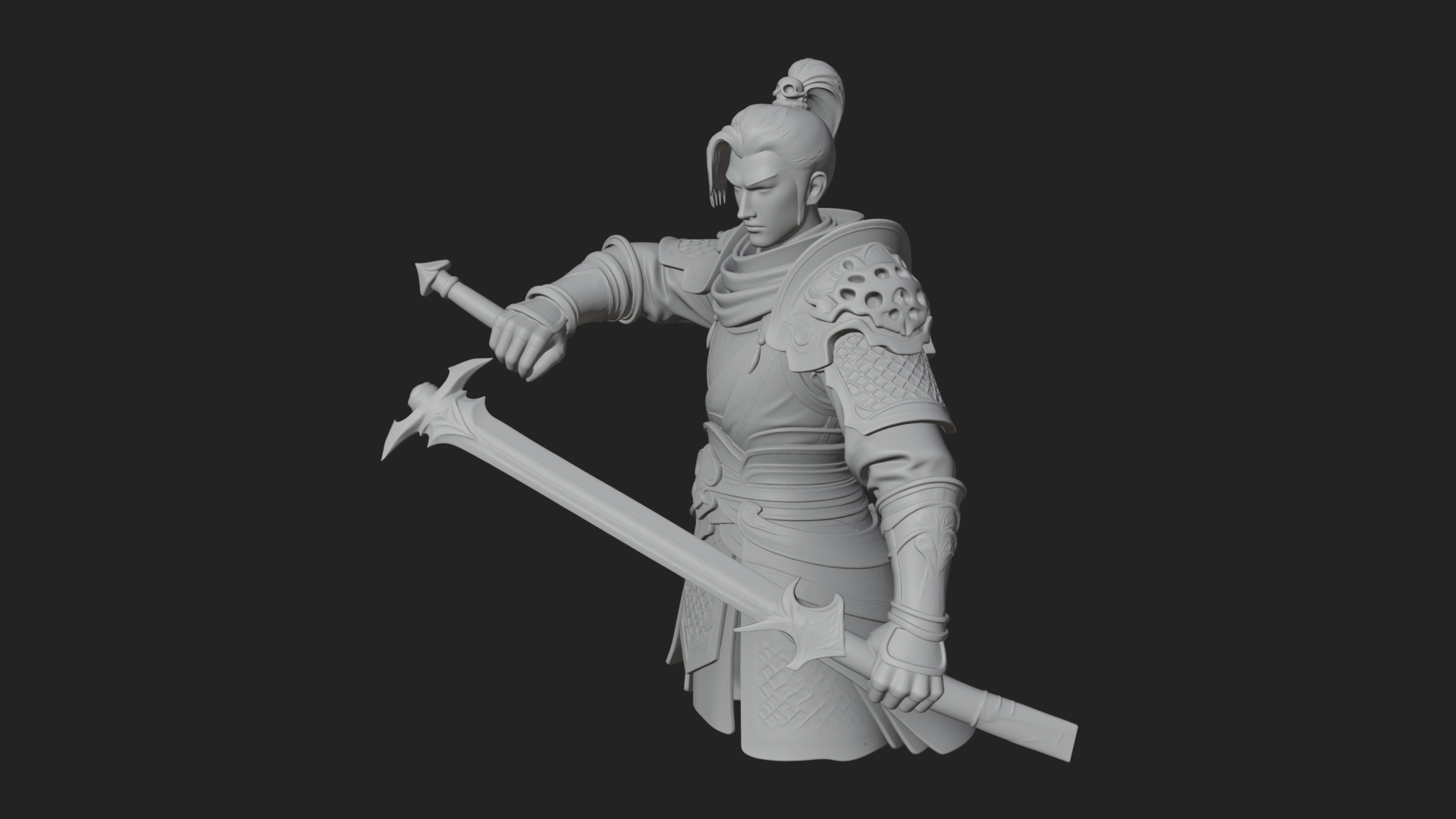 Blue Robe Swordsman Statue Design 7 3D Print Model 3D Model