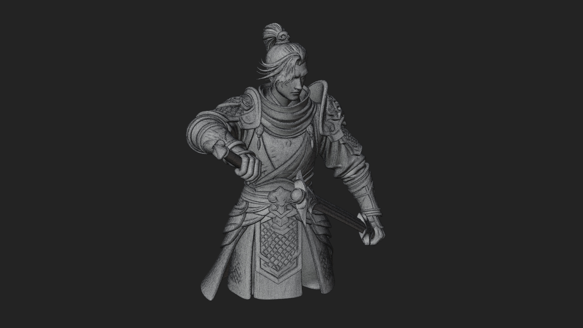 Blue Robe Swordsman Statue Design 7 3D Print Model 3D Model
