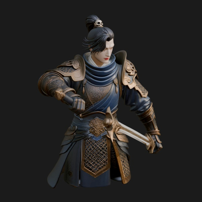 Blue Robe Swordsman Statue Design 7 3D Print Model