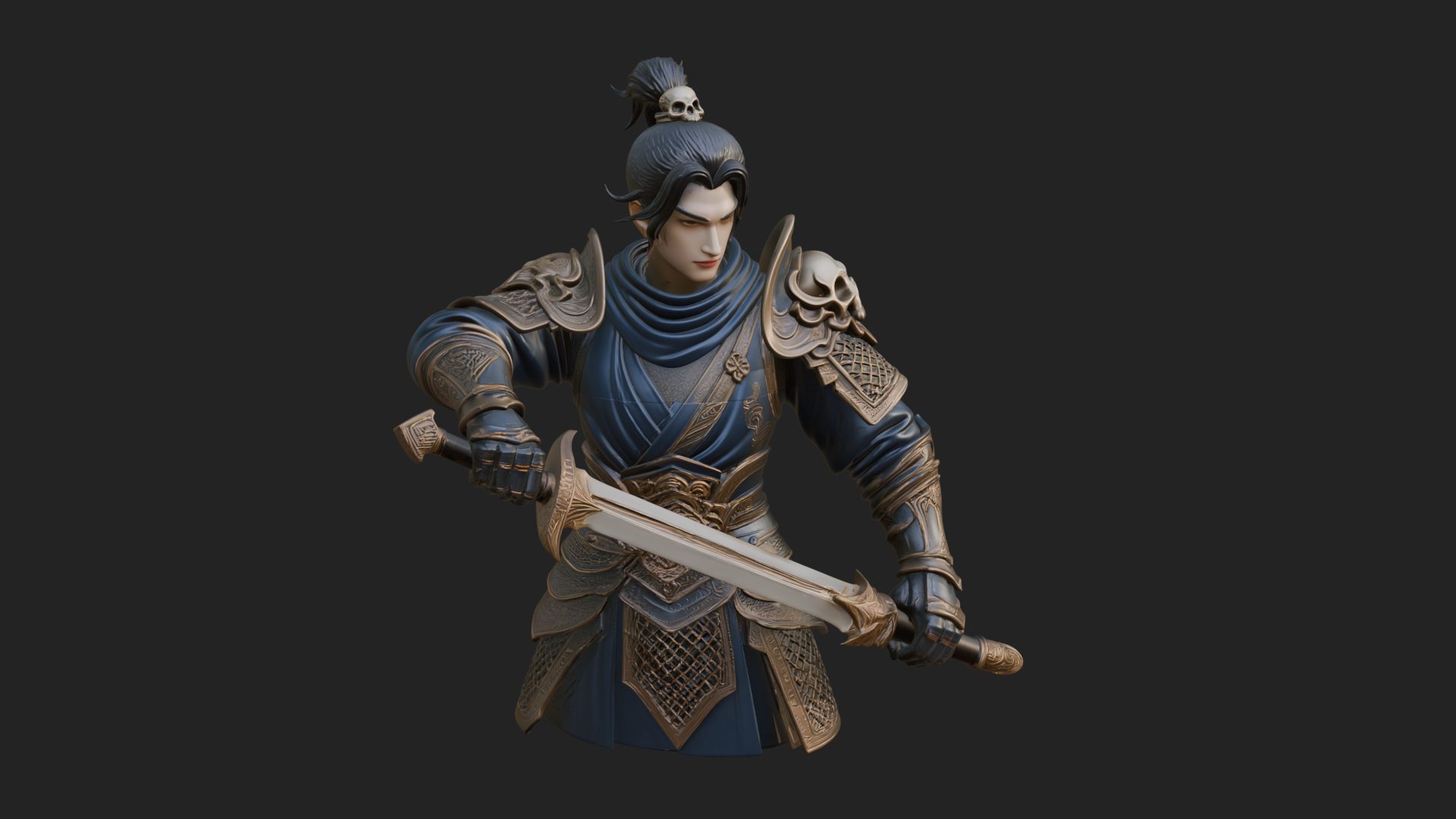 Blue Robe Swordsman Statue Design 8 3D Print Model 3D Model